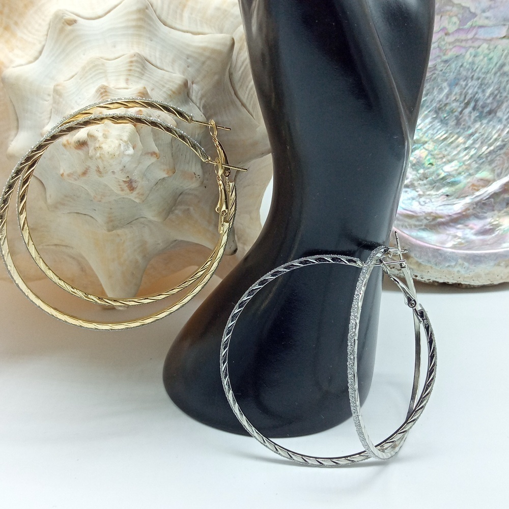NEW | Lot of 2 | Silver & Gold+Silver Shimmering Hoops